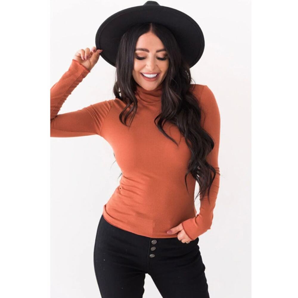 Heart and Hips Orange Fitted Ribbed Turtleneck Sz M NWT